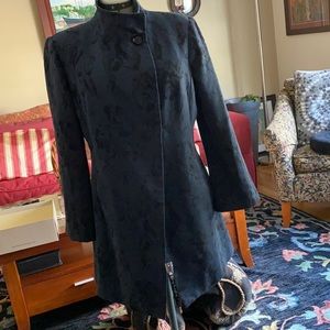 Neiman Marcus long jacket black on navy brocade